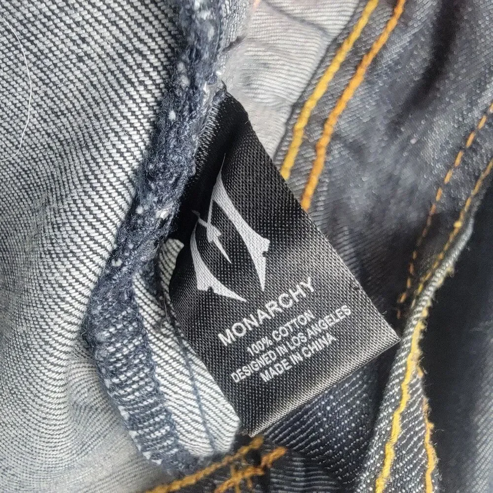 Vintage Y2K Monarchy Los Angeles Denim Jacket Mens Size S/M Grunge Button L/S